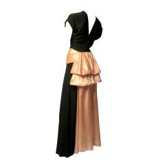 Antique 1930's Black Crepe & Pink Satin Gown with Modified Bustle Effect