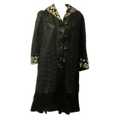 Vintage Black Satin Edwardian Coat with Black Lace Overlay