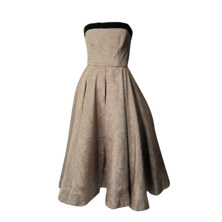 1950's Simple and Elegant Strapless, Muted Pink and Black Gown at 1stdibs