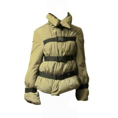 Jean Paul Gaultier Taupe Puffy Jacket Trimmed with Black Canvas Bands