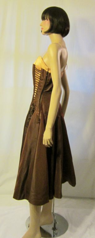 Women's 1950's Unusual Brown &  Pink Gown with Interesting Details For Sale