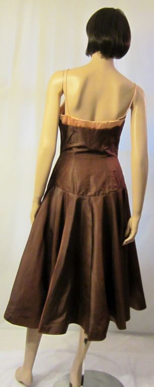 1950's Unusual Brown &  Pink Gown with Interesting Details For Sale 1