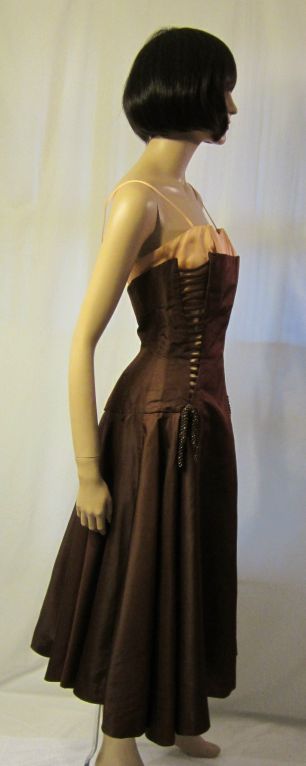 1950's Unusual Brown &  Pink Gown with Interesting Details For Sale 2