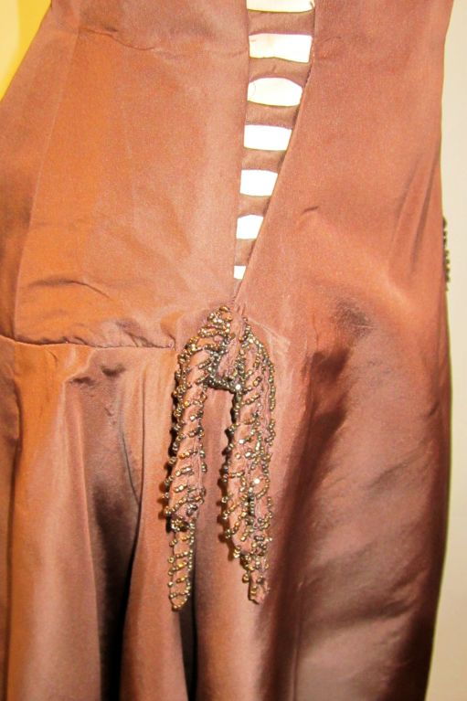1950's Unusual Brown &  Pink Gown with Interesting Details For Sale 4