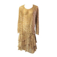 Antique Lovely Ecru Polished Lace Sleeveless Gown/Matching Jacket