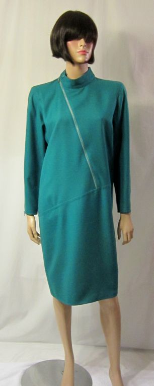Courreges Turquoise Futuristic  Dress with Asymmetrical Zipper