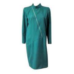 Retro Courreges Turquoise Futuristic  Dress with Asymmetrical Zipper