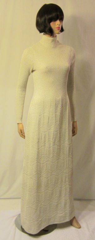 Wonderful Winter White Knitted Gown with Turtleneck/Long Sleeves