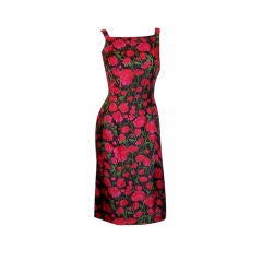 1960's Fitted Sleeveless Dress with Red Flowers