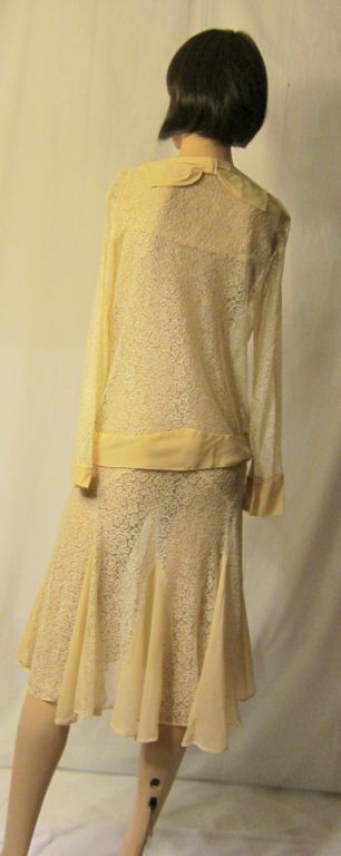 1920's Smart & Sassy Ecru Lace & Chiffon Dress/Matching Jacket For Sale 1