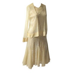 1920's Smart & Sassy Ecru Lace & Chiffon Dress/Matching Jacket