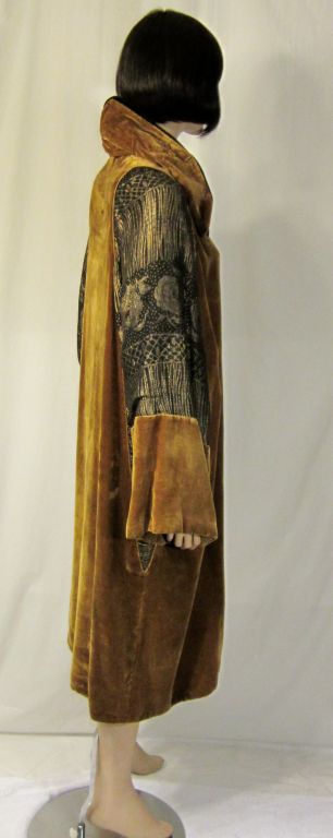 Women's 1920's Deep Ochre-Colored Silk Velvet Opera Coat with Gold Lame