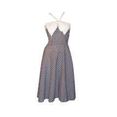 Vintage 1950's Black & White Checked Dress with Bow at Center