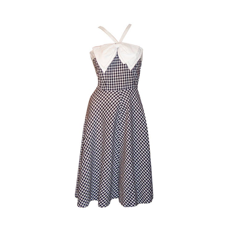 1950's Black & White Checked Dress with Bow at Center For Sale