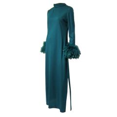 Simply Elegant Teal Blue Gown/ Feathered Wrists by Victor Costa