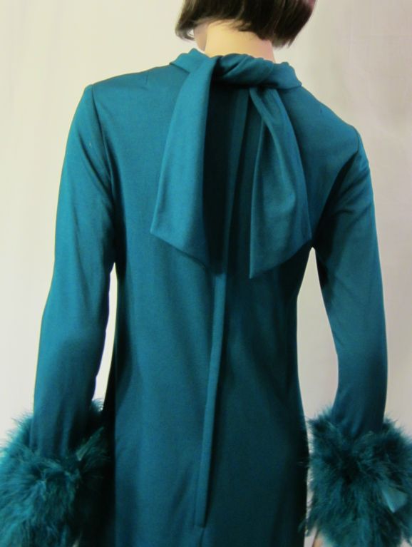 Simply Elegant Teal Blue Gown/ Feathered Wrists by Victor Costa For Sale 1