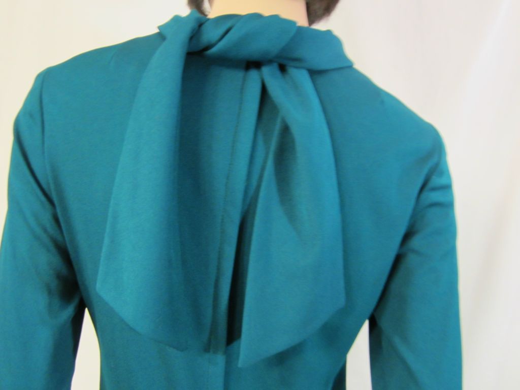 Simply Elegant Teal Blue Gown/ Feathered Wrists by Victor Costa For Sale 3