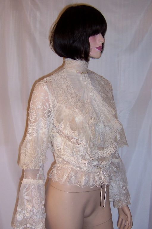 1970's Blouse of Mixed Lace Made in the Victorian Style In Excellent Condition In Oradell, NJ