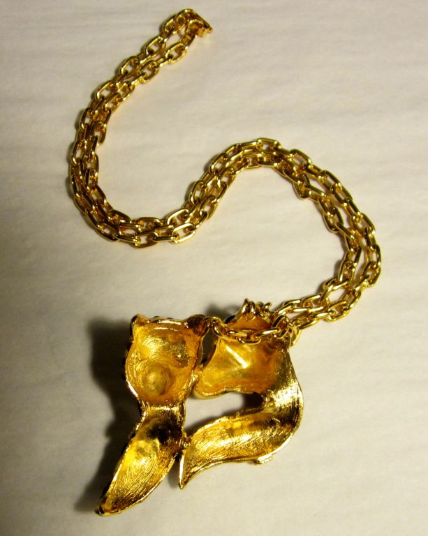 Women's Double Leopard Head Pendant on Gold-Toned Chain For Sale