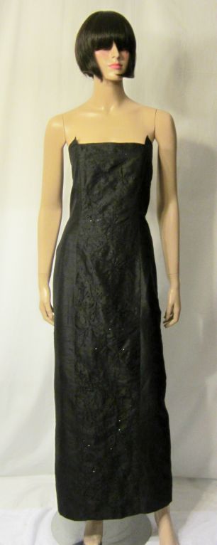 Petrovitch & Robinson Black Silk Strapless Gown with Beading