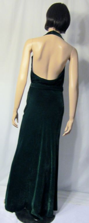 1930's Bias-Cut, Elegant & Sensuous Emerald Green Velvet Gown For Sale 1
