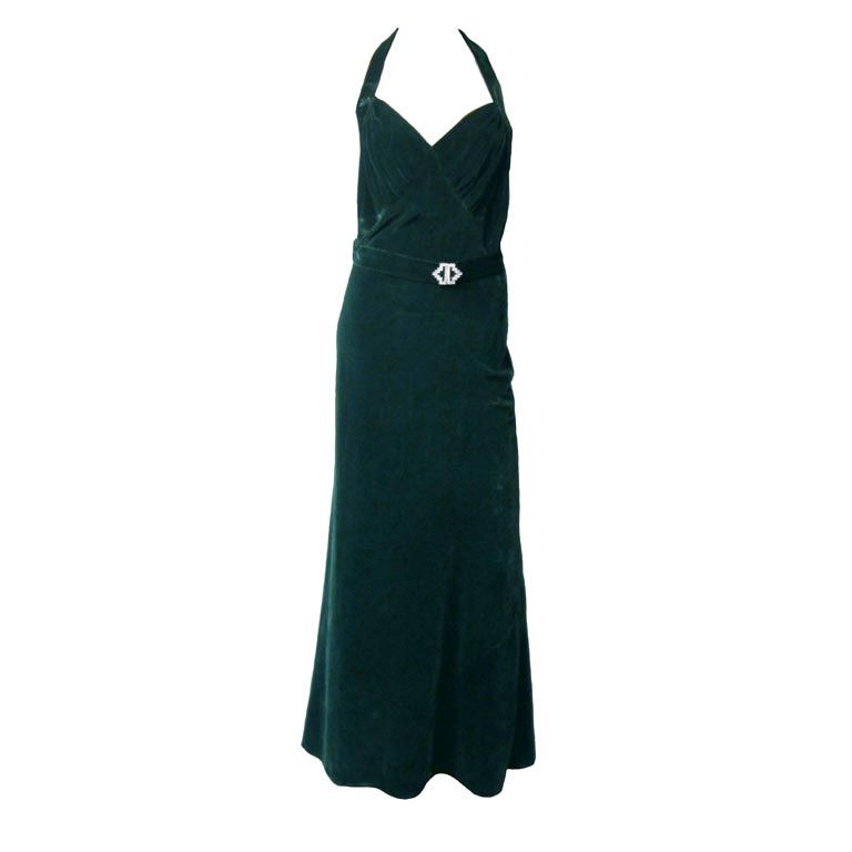 1930's Bias-Cut, Elegant & Sensuous Emerald Green Velvet Gown For Sale