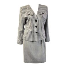 Yves Saint Laurent-Gray & Black Striped Jacket/Matching Skirt