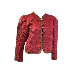 Yves Saint Laurent-Rive Gauche-Crimson Jacket/Gold Stitching