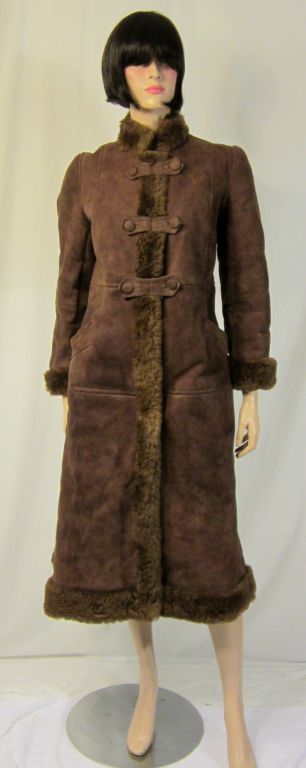 Stylish Brown Suede Shearling Coat