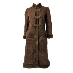 Vintage Stylish Brown Suede Shearling Coat