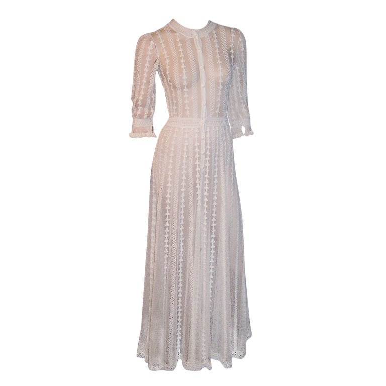 Finely Crocheted White Lace Gown at 1stdibs