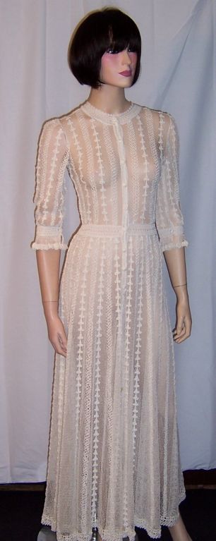 Women's Finely Crocheted White Lace Gown For Sale