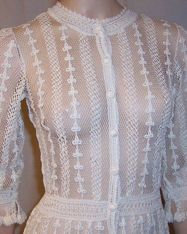 Finely Crocheted White Lace Gown For Sale 1