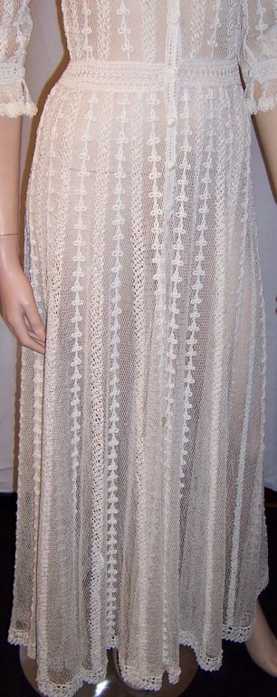 Finely Crocheted White Lace Gown For Sale 2