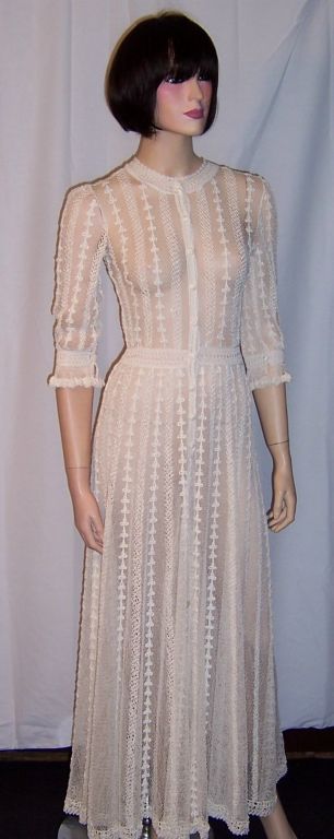 Finely Crocheted White Lace Gown For Sale 3