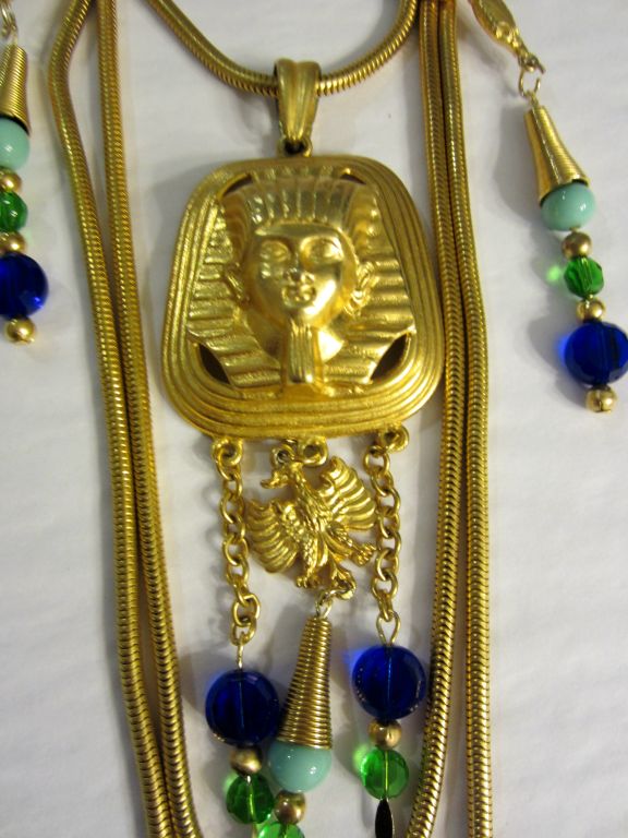 Unusual Egyptian Revival Gold-Tone Necklace/Pharaoh's Head
