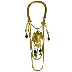 Retro Unusual Egyptian Revival Gold-Tone Necklace/Pharaoh's Head