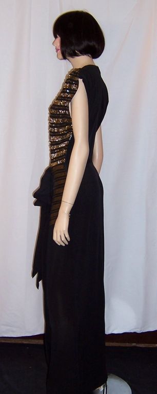 Women's 1940's Black Crepe & Gold Sequined Gown For Sale
