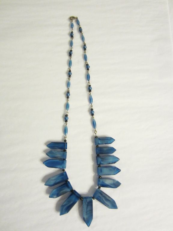 Cobalt Blue Poured Glass, Stylized Petal  Necklace