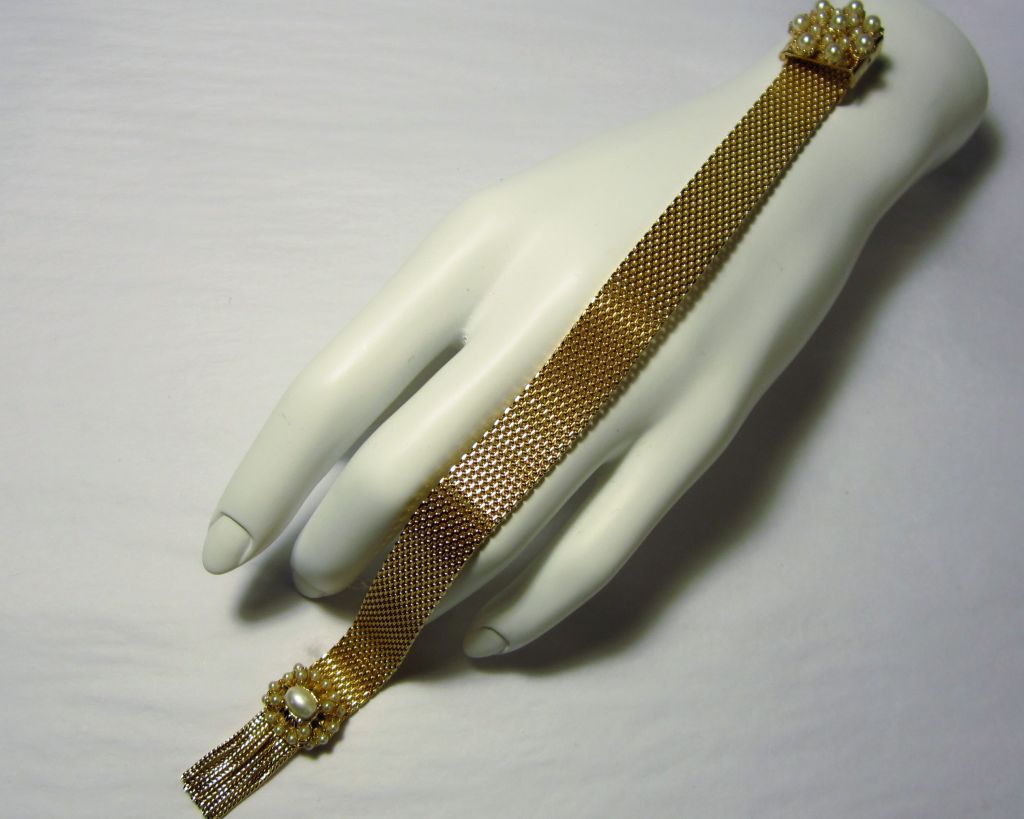 Women's Gorgeous Gold Filled Mesh Slide Bracelet in Victorian Style For Sale