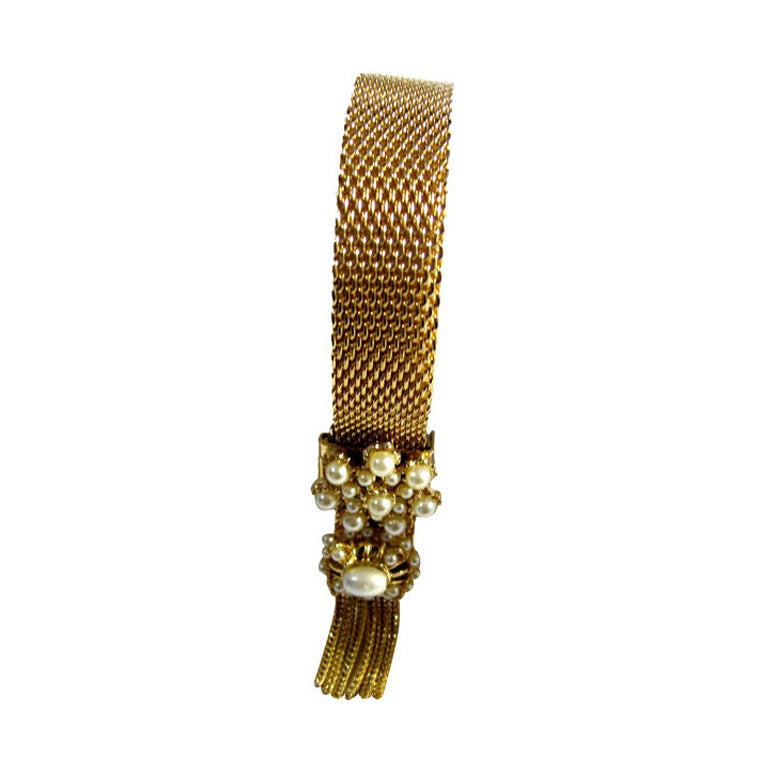 Gorgeous Gold Filled Mesh Slide Bracelet in Victorian Style For Sale