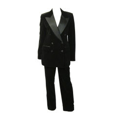 Stunning Bill Blass Black Velvet and Satin Tuxedo Suit