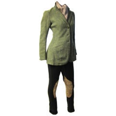 Antique Teal Tweed Single Breasted Riding Jacket and Pants