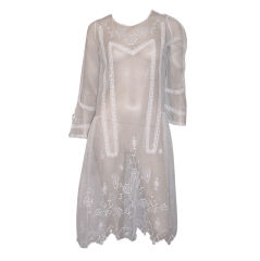 1920's Silk Tulle Dress with Embroidery & Handkerchief Hem