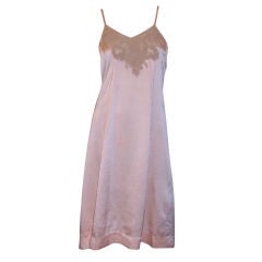 Antique Handmade Pink Silk Slip with Re-embroidered Alencon Ecru Lace
