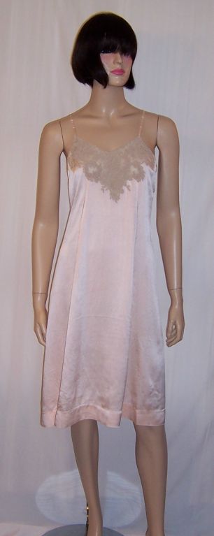 Handmade Pink Silk Slip with Re-embroidered Alencon Ecru Lace