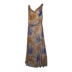 1930's Prussian Blue and Gold Lame Sleeveless Gown For Sale at 1stDibs