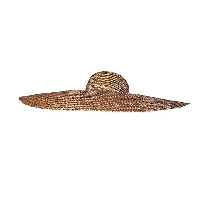 1980's Oversized Tan Straw Hat with Shell Motif For Sale