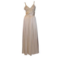 Vintage Champagne Colored, Floor Length Silk Negligee with Lace