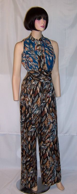 1960's Eleanor Brenner Printed Jumpsuit & Matching Kimono For Sale 7